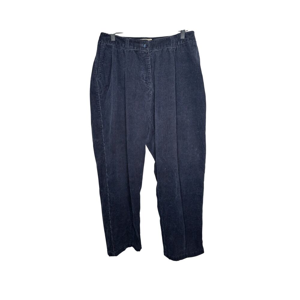 LL Bean Corduroy Pants Womens 8 Blue Curvy Pleated High Rise Tapered Stretch EUC